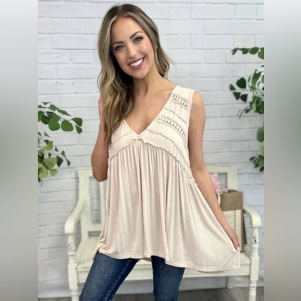 POL Loose High Low Babydoll Hi Stretch Flowy Tunic Blouse Top V Neck - Picture 6 of 7